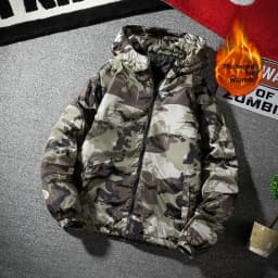 Camouflage Winter Cotton Jacket Thin Men's Wear Resistant Stainproof Warmth Youth Casual Long Sleeve Zipper Hooded Coat