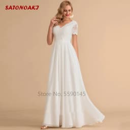 Customized Simple Elegant Chiffon Lace Wedding Dress for Women Short Sleeve V-neck Princess Party Bridal Gown Vestidos De Novia