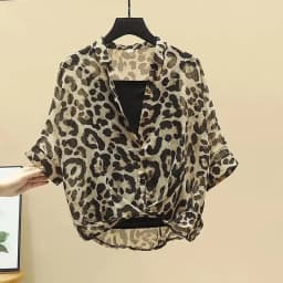 2025 Blusas Mujer De Moda Chiffon Shirts Sets Fashion Sexy Leopard V-neck Blouses Tunic Vest Suit Temperament Summer Loose Tops