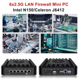 6x Intel i226‑V 2.5G LAN Firewall Mini PC Intel N150 J6412 Metal Industrial Computer PC With Fan COM DDR4 M.2 SSD Home Server