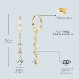 Anziw 42mm Long Dangle D Moissanite Drop Earrings for Women 925 Sterling Silver Hoop Clip Earrings Wedding Fine Jewelry Gift