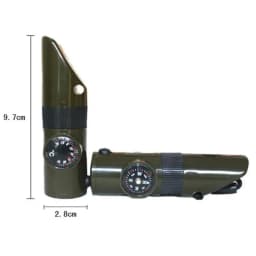 Jungle Survival Whistle with Compass Mirror Flashlight Magnifier LED Light Thermometer Storage Hiking Tool