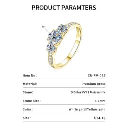 Celestinova Round Moissanite Three Stone Ring GRA Certified 14K Gold Plated Engagement Wedding Bridal Jewelry For Women