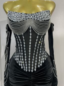 Luxury Sparkly Rhinestones Mesh Sexy Split Velvet Long Dress With Gloves Birthday Celebrate Wedding Gown Stage Photo Shoot Wear