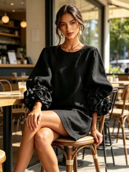Vintage Solid Women Cocktail Dresses 3D Floral Cuff Decor 3/4 Sleeves Prom Dress Elegant Casual Party Wedding Guest Mini Dress