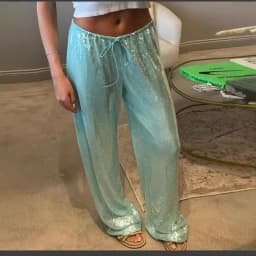 Street Sequin Lace Up Pants Women Elastic Low Waist Wide Leg Trousers Female 2026 Spring Summer Lady Shiny Party Club Clothes