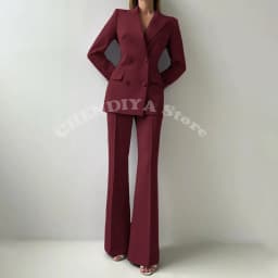 Women Suits Sets 2 Piece Elegant Peak Lapel Double Breasted Outfits Fashion Daily Casual Chic Female Suit (Jacket+Pants)