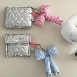 Y2K Pink Puff Grid Bowknot Bag Charms Keychain Trendy 3D Bowknot Keyring Pink Blue Plaid Bow Handbag Pendant Fashion Accessories
