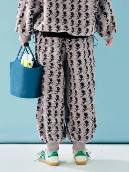 imakokoni Grey Purple Lamb Wool Pants Women's Winter with Thick Velvet Design and Small Flower Shrink Mouth Pants