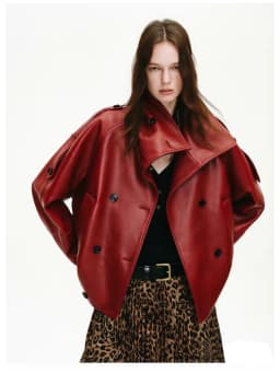 Lautaro Spring Autumn Cool Handsome Oversized Black Pu Leather Jackets for Women Double Breasted Luxury Designer Clothes Fashion