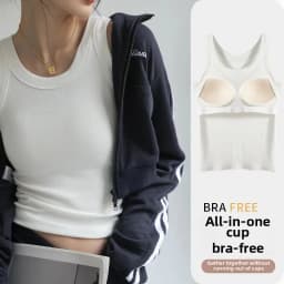 2-in-1 T-Shirt Bra Combo Top- Women's Seamless Built-in Vest,Summer Breathable Sleeveless Shirt & Casual Undershirt Sexy Top Y2k