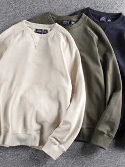 1561# Spring Autumn New 360g American Retro Solid Color Sweatshirts Men's Simple 100% Cotton Washed Pullover Casual Sportwear