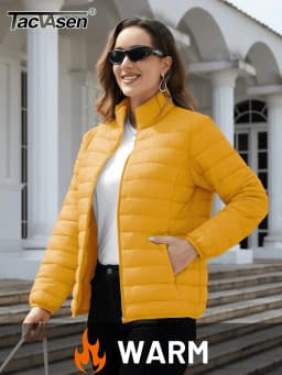 TACVASEN Winter Quilted Puffer Jackets Womens Lightweight Stand Collar Full Zip Up Down Coat Windproof 4 Pockets Thermal Outwear