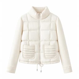 BD3621736 Women's Pure Wool Knit Hybrid Goose Down Jacket Chain Trim Pockets Stand Collar Two-Way Zip Old Money Early Autumn