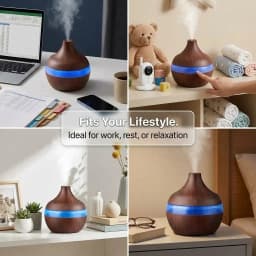 HONSUN Humidifier for Bedroom, 300ml Essential Oil Diffuser with 7-Color LED Night Light, Dark Wood Grain Ultrasonic Cool Mist Humidifier, Portable USB Desktop Aroma Humidifier with 4-Hour Auto Shut-Off, Compact Size for Home Office Spa
