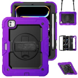 for iPad Pro11 M4 A2836 2024 , Military Grade Shockproof Protector Silicone Cover Pencil Holder+Handle Shoulder Strap