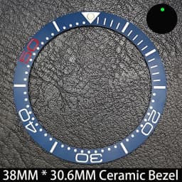Sloping 38mm * 30.6mm Ceramic/Aluminum Blue Luminous Bezel GMT and Diving Watch Insert Fit for 40mm Watch Case Replacement Watch