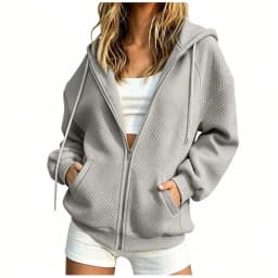 Women Winter Solid Color Pocketed Hooded Long Sleeved Coat Top Zippe Hoodies for Women