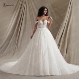 BEPEITHY Customized Plus Size Glitter Princess Wedding Dresses For Women 2026 Off Shoulder Ivory Bride Sleeveless Bridal Gown