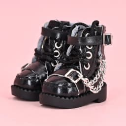 1 Pair High-top Obitsu 11 Doll Boots Metal Chain Mini 1/12 Bjd Doll Leather Shoes PU Leather High-heeled 1/12 Bjd Doll Boots