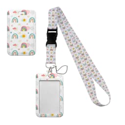 Simple Marble Heart Rainbow Card Holder with Buckle Lovely Hanging Rope ID Pass Hang Accessories Holder Lanyard Passr Case