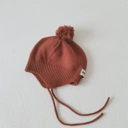 Fashion Striped Children Ear Protection Hat Solid Color Woolen Knit Hat 2-6Year Kids Winter Warm Pullover Cap Plush Ball Beanies