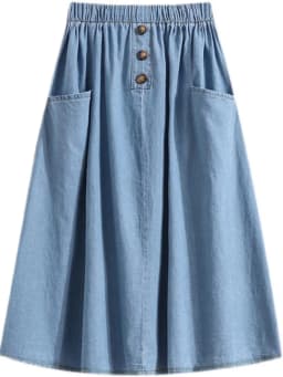 High Waist A-Line Midi Denim Skirt plus Size Summer New Style Thin Loose Color Casual Slimming Half-length Skirt