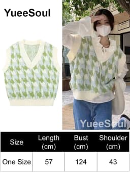 Green Knit Vest Printed Sleeveless Pullover Oversized Women Sweater Vest 2026 New Y2K Vintage Knitwear Women's Autumn Clothing
