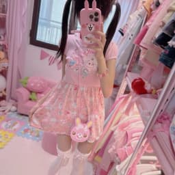 Summer Short Sleeve T-Shirt Dress Cute Rabbit Print Soft Girl Skirt Sweet Cartoon Style Revival Daughter's Dress A-Line Skirt