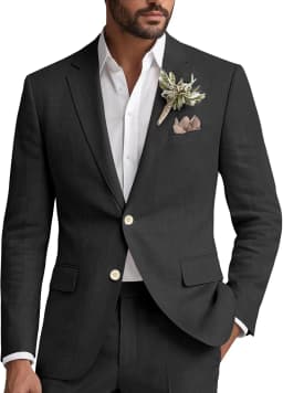 Linen Suit for Men 2 Piece Classic Fit Mens Linen for Beach Wedding Casual Blazer Pant Prom