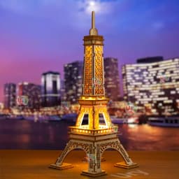 Ury 3D Wooden Puzzle Paris Eiffel Tower with Light Famous European Classics Building World Architecture Model DIY Toy Decoration