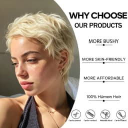 6 Inch Pixie Cut Human Hair Wig for Women, Short Blonde Color Straight Pixie Cut with Bangs, Full Machine-Made Rose Net Cap, Short Layered Wig Suitable for Holidays