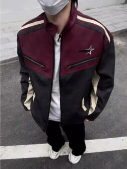 Retro American Collar Splice PU Leather Jacket Loose Casual Outerwear for Men And Women High Street Style Motorcycle Coat