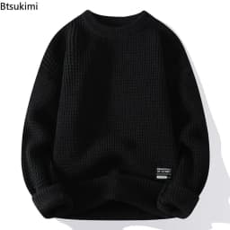 2026 Autumn Winter Men Pullovers Sweaters Knitted Top Round Neck Coarse Needle Full Sleeve Sweaters Solid Casual Loose Pullovers