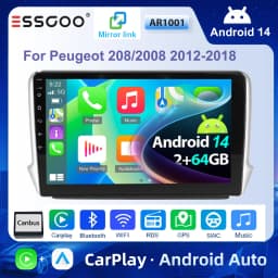 ESSGOO For Peugeot 208/2008 2012-2018 Android 14 10 inch Wireless Carplay Android auto Car stereo radio GPS Navi WIFI swc Bt FM
