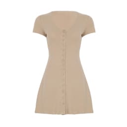 Casual Sold A-Line Dress Elegant Slim Fitting Button V-Neck Short Sleeve Mini Dresses For Women 2025 Fashion Streetwear Ladies