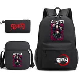 Demon Slayer Anime Print School Backpack Set 3Pcs with Shoulder Bag Pencil Case for Boys Girls