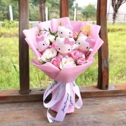 Genuine Hellokitty Kuromi Cinnamoroll Plush Dolls With Artificial Flowers Bouquets Christmas Valentine Graduation Birthday Gifts