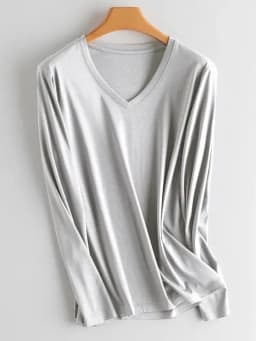 SuyaDream Women Solid T Shirts Silk Cotton Blend Plain O Neck Long Sleeved Tee 2025 Spring Autumn Basic Top White Black