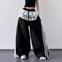 Women's Patchwork Lace Skirt Casual Wide Leg Pants Spring Summer Niche Design Contrasting Style for Fashionable Ladies