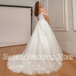 Ivory Wedding Dress Plus Size Elegant Off The Shoulder Boat Neck Applique Sweep Train A Line Glitter Tulle Woman Bridal Gown