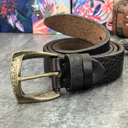 Retro Brass Belt Buckle Top Thick Genuine Leather Belt For Men Ceinture Leather Man Belt Vintage Cowboy Waist Belt Men MBT0020
