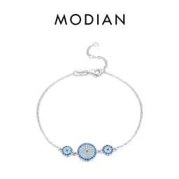 MODIAN Pure 925 Sterling Silver Luxury Turquoise Blue Eyes Clear Cubic Zircon Crystal Link Chain Bracelet For Women Fine Jewelry