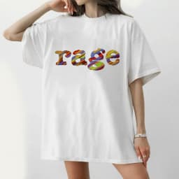 Y2K 90s Retro T Shirt with Rage Print & 90s Iconic Colors Women Men Cotton Tee Casual Summer Oversized O-Neck Novelty Streetwear