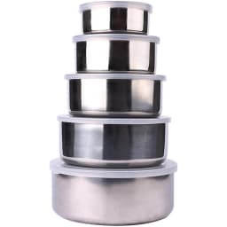 5Pcs Salad Mixing Bowl Set Stainless Steel Multipurpose Soup Basin 5 Sizes Nesting Bowls for Kitchen Cooking Baking Food Storage