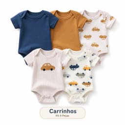 Kit 5 Bodysuits Baby Boy Short Sleeve 60% Cotton 40% Polyester 3m 6m 9m Infant Clothing