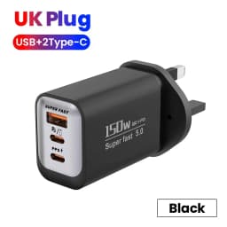 150W Fast Charging 3 Ports Mobile Phone Charger QC3.0 USB Type C Chargers Dual PD USB Wall Adapter EU/US Plug for iPhone Samsung