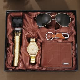 2026 New 5pcs Watch Set for Men in Gift Box Belt Wallet Hair Trimmer Keychain Sunglasses Men’s Watch Gift Box Set Gifts for Him