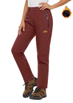 TACVASEN Fleece Lined Waterproof Soft Shell Pants Womens Winter Warm Zipper Pockets Work Pants Outdoor Hiking Ski Snow Trousers