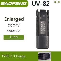 Baofeng UV-82 Li-ion Battery USB-C Type-C Charger 2800/3800mAh BL-8 Original For UV-8D UV-82HP UV-8D UV-82WX UV89 Two Way Radio